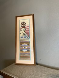 Vintage 29x11 Navajo Textile Handmade Wall Art Framed And Matted Embroidered Native American