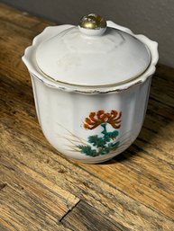 Hand Painted Japanese Porcelain Sugar Dish With Lid Needs Small Spoon Distressed Beautifully Shabby Chic