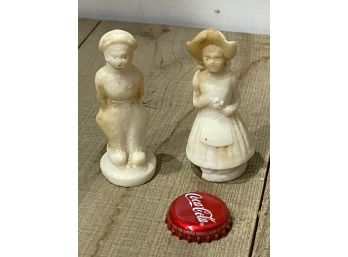 Vintage White Cast Salt Stone Figurines, Boy And Girl Set Of 2, Dutch, Hand Painted, Miniature Figurines