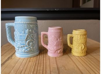 MCM Mini Steins German Pastel Pink Blue Yellow Beer Steins Decor Made In Japan*see Sizes RARE