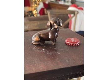 Bronze Miniature Dachshund Figurine - Vintage - Japan - Puppy Dog 3'