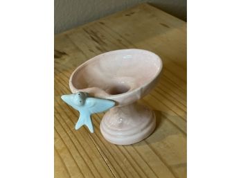 MCM Royal Copley Bird Bath 1950s Pink With Blue Bird, Candle Votive Holder, Candle Stick Holder, Or Pillar Can