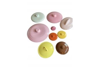 Vintage Pottery Replacement Lids Set Of 9, Pink, Brown, Yellow, Orange, Grey Fiesta Nesting Bowl Lids, Homer