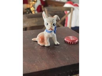 Vintage Foo Dog - Bone China - Blue Bow Tie - Puppy - Occupied Japan - Miniature Figurine - Porcelain