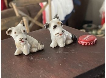 Set Of 2 - Vintage Hand Painted Bone China - Porcelain Miniature Puppy - Made In Japan - Mini Dog Figurine
