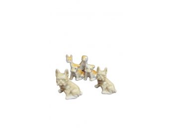 Set Of 6 Bone China Miniature Dogs - Puppies - Made In Japan - Brown And White, Tan, Bull Dog, Scottie