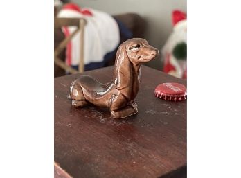 Vintage Miniature Dachshund Weiner Dog, Brown - Sneaky - Cute - Bisque Figurine - Unmarked