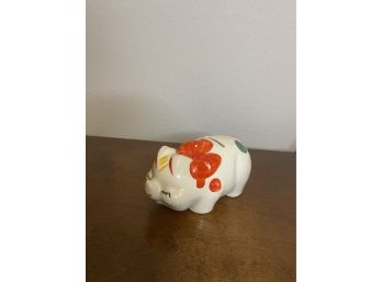 Vintage McCoy Pottery Piggy Bank Polka Dots And Bow Tie - Coin Bank - 1950s Red Blue Yellow Green