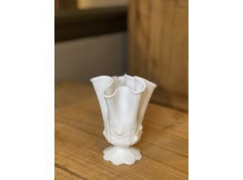 Vintage White Milk Glass Hobnail Fenton Handkerchief Vase