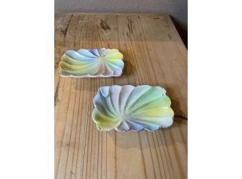 Set Of 2 RARE Rainbow Soap Dishes Nelson Mccoy Pottery