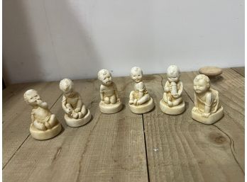 Catherine McMullough Soapstone Babies Set Of 6, 1930s Piano Babies, Miniature Figurines
