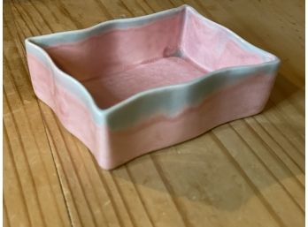 Vintage Trinket Dish Pink With Blue Drip Glaze Made In Japan Key Holder, Night Stand Organizer, Fairy Garden
