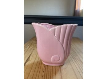 Pink Vintage Art Deco Pillow Fan Vase, Planter, Haeger Pottery