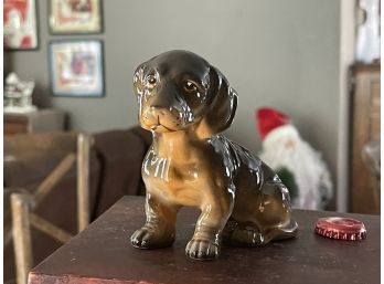Adorable Unmarked Miniature Dachshund Puppy - Fawn - Brown - Porcelain - Bone China Figurine