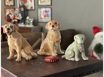 Miniature Dogs, Lot Of 3 - Yellow Lab - Laborador - Golden Retriever - Mini Puppy Figurines -decor - Dog Lover