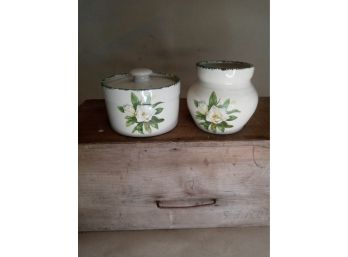 Vintage Marshall Casey Pottery Texas Crocks Magnolia Roseville Pottery Floral Stoneware With Lids