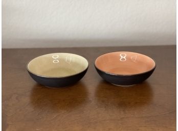 Set Of 2 Soy Condiment Dishes Asian Crazing Black And Aqua And Peach