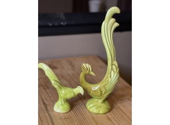 Vintage MCM, California Pottery Co Green Rooster & Hen Extremely Desirable Pieces Mod Mid Rare
