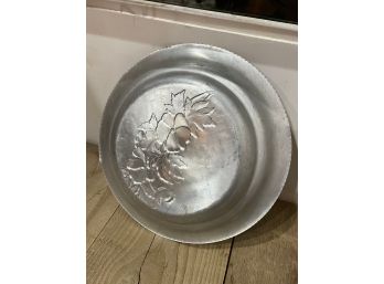 Antique Hand Hammered, Hammered Aluminum Fruit Bowl, Etched Aluminum Applique Floral And Leaves, Pansies