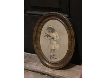 Antique Edwardian Child Portrait, Oval Frame, Hand Tinted, Tigre Wood Metal, Oval Frame