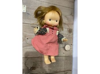 1970 Vintage K.T.C. Knickerbocker Sugar And Spice Doll, Dirty Blonde Hair, Brown Floral And Pink Dress