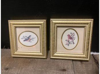 Vintage Miniature Wall Art, Feathered Friends Heartfelt Collection 1994 Purple Finch, Red Breasted Nuthatch