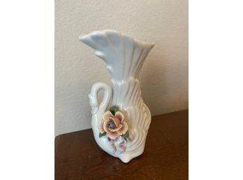 Swan With Rose Vase Porcelain, Especially For Sophia-ann Sitco Importing