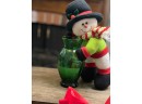 Vintage 1990s Vase Hugger Snowman  With Top Hat And Sweater Christmas Winter Decor