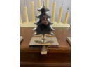 Set Of 3 Chrome Christmas Stocking Holders Metal Hooks Hangers For Mantle Merry Christmas Reindeer Pine Tree