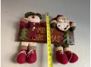 Vintage Dandee Plush Stuffed Reindeer And Santa Collectors Choice Merry Christmas Hanging Wooden Sign
