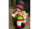 Vintage 1990s Vase Hugger Snowman  With Top Hat And Sweater Christmas Winter Decor