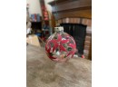 Vintage Christmas Bauble Glass Ball Clear With Flocked Poinsettia Flower
