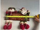 Vintage Dandee Plush Stuffed Reindeer And Santa Collectors Choice Merry Christmas Hanging Wooden Sign