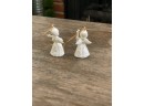 Vintage Pair Of Porcelain Ivory Miniature Christmas Angels Ornaments Decor