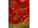Chinese Kimono Style Brocade Faux Silk Poinsettia Glitter Gold And Red Christmas Tree Skirt
