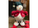 Vintage 12' Standing Snowman Plush Soft Chenille Wintertime 1990s Snowman Slippers Playtime Christmas Red Coat