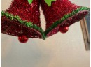 Vintage 2 Piece Bells Giant Extra Large 10' Plastic Red Glitter Garland Bells Christmas Decor