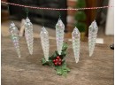 Vintage Old Iridescent Icicle Ornament Set Of 6 Beautiful