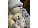Vintage 1990s Felt Snowman Family Adorable With Sweater Hat And Scarf Snowflakes