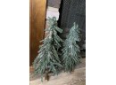 Vintage Rustic Vickerman Set Of 2 Unlit Flocked 16' Tabletop Alpine Christmas Tree Natural Bark Holiday Forest