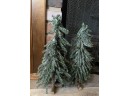 Vintage Rustic Vickerman Set Of 2 Unlit Flocked 16' Tabletop Alpine Christmas Tree Natural Bark Holiday Forest