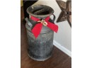 Antique Distressed Farmhouse Metal Milk Can Black Christmas Decor Entry Way Porch Holiday Primitive Country