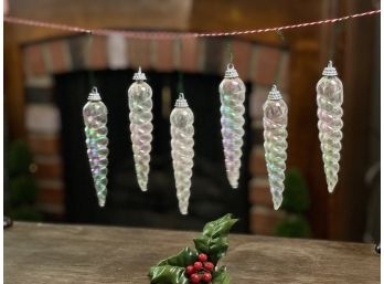 Vintage Old Iridescent Icicle Ornament Set Of 6 Beautiful
