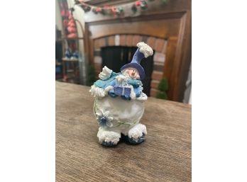 Vintage Chubby Snowman Figurine Holiday 5' Top Hat And Gift