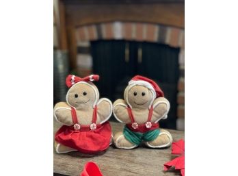 Vintage Cuddly Cousins Gingerbread Christmas Stuffed Toys Man Chef & Woman Set Of 2