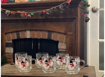 80s Vintage Luminarc From Crate And Barrel Set Of 6 Snowman Hot Cocoa/coffee Christmas Holiday Mugs Clear