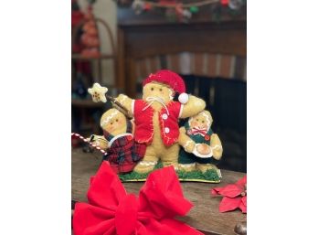 Vintage 1990s Standing Mantle Shabby Chic Gingerbread Family Felt Country Decor Christmas