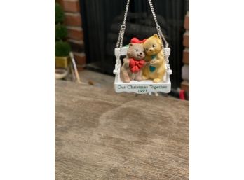 Vintage Hallmark 'our Christmas Together' 1993 Two Cats On A Swing Christmas Ornament