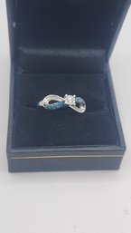 Genuine Blue And White Diamonds Sterling Ring