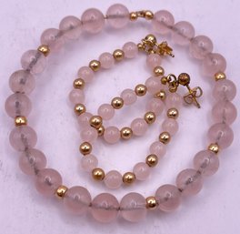 Set Of Pink Quartz Bracelet And Earrings